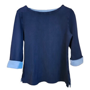 Nautica Chambray Casual Cuff 3/4 Sleeve Boat Neck Shirt Navy Women's Large